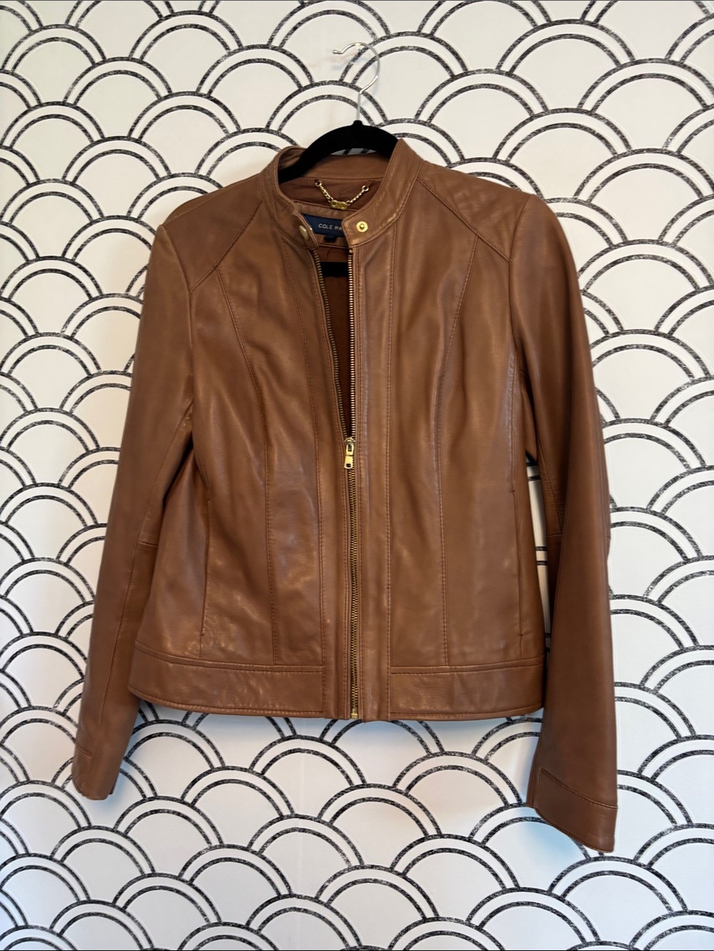 Cole Haan Women's Camel Brown Leather Zip Jacket